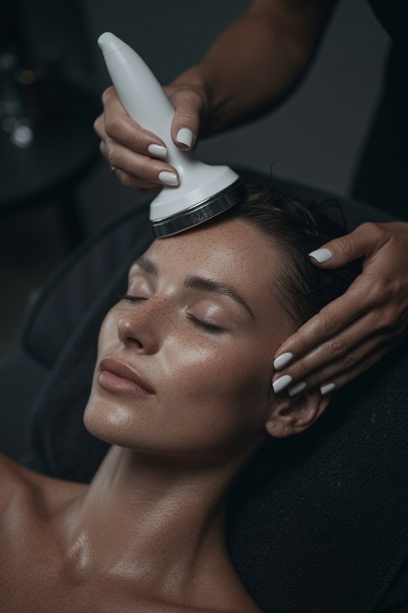 [TEMP AI CONCEPT — NOT FINAL] Cryotherapy and scalp treatment at K&K Facial Spa